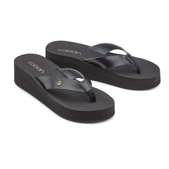 NEW COBIAN women's valencia wedge flip-flop sandals in black - Picture 1 of 4